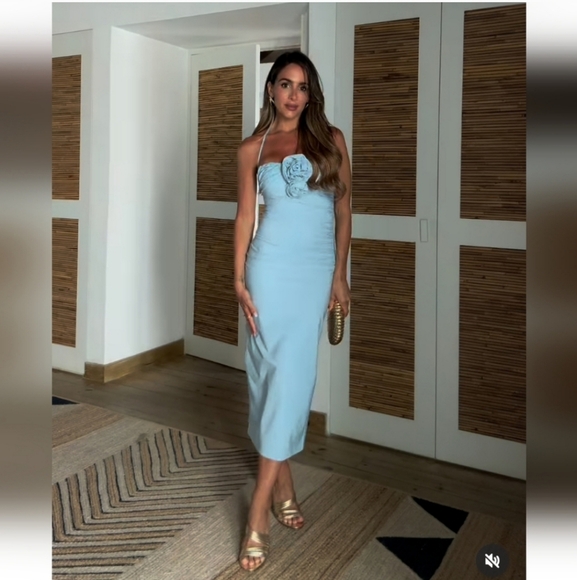 Zara FLOWERS STRAPLESS MIDI DRESS SIZE L XL BLUE - Picture 11 of 16